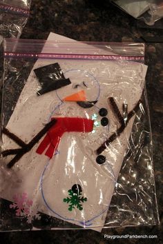 there is a plastic bag with a snowman on it