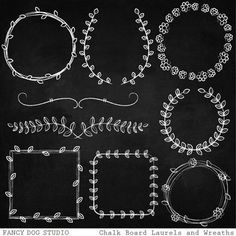 chalk board laurels and wreaths on blackboard with hand drawn frames for photoshopping