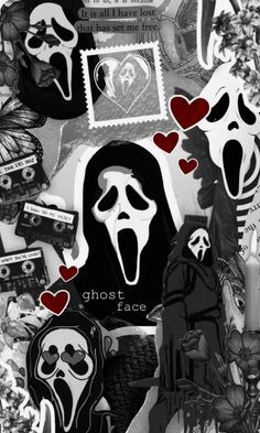 a collage of halloween images with the words ghost face in red, white and black