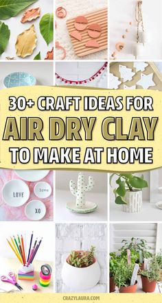 the cover of 30 craft ideas for air dry clay to make at home, including plants and