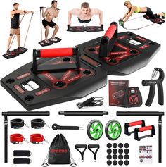 Push Up Board for Home Gym with Exercise Accessories Resistance Bands & Ab Roller Wheel & Pilates Bars - Portable Gym with Foldable Pushup Board - Exercise Equipment for Upper Body Workout, Gift for Women & Men Pushup Board, Resistance Band Abs, Exercise Accessories, Push Up Board, Push Up Handles, Whole Body Workouts