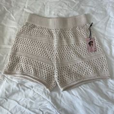 Nwt Crochet Shorts! Perfect Beach Cover-Up! Summer Stretch Pointelle Knit Bottoms, White Pointelle Knit Bottoms For Summer, Summer Pointelle Knit Bottoms, Sincerly Jules, Sincerely Jules, Crochet Shorts, Beach Shorts, Beach Covers, White Shorts