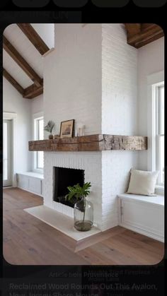 a white brick fireplace in a living room