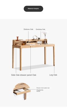 the instructions for how to make a wooden table with drawers and shelves on each side