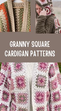 granny square cardigan patterns with text overlay