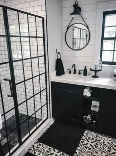 Modern Master Bathroom Renovation #bathroom #remodel #ideas Black Trim Interior, Black And White Bathroom Floor, Black Bathroom Floor, Bathroom Remodel Plans, Black And White Flooring, Bathrooms Floors, Black Bathrooms, Future House Interior, Black And White Tiles Bathroom