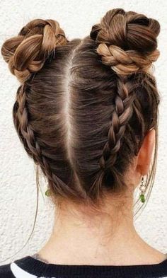 cute and trendy Braided Space Buns, Cool Hairstyles For Girls, Prom Hair Updo, Peinados Fáciles Para Cabello Corto, Penteado Cabelo Curto, Short Hairstyle, Party Hairstyles, Pretty Hairstyles