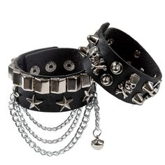 PRICES MAY VARY. Stylish Cuff with a Gothic and Grunge-inspired design. Made from premium quality materials for long-lasting durability. Perfect for adding an edgy touch to any outfit or ensemble. Makes a great gift for those who love alternative fashion. Easy to wear, comfortable and adjustable to fit any wrist size. Made from premium quality materials for long-lasting durability. Emo Mode, Punk Braids, Grunge Accessories, Mode Punk, Moda Emo, Moda Punk, Leather Wristbands, Star Chain, Metal Stars