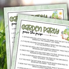 two garden party pass the prize cards