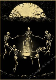 skeletons dancing in front of a full moon with the caption's name on it