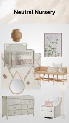 neutral nursery room with white furniture and accessories