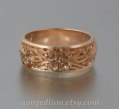 Inspired by the Renaissance art, this lavishly ornamented band was designed and crafted by the artist and jewelry designer Sergey Zhiboedov (my husband). The ring will be made to order in 14K rose gold in the size specified by the customer after the order is placed. Please note that the current price is valid for the ring size range from 7 to 10.5. Larger sizes are also available, but will cost more depending on the size. If ordering size larger than 10.5, please contact us first and we will giv Prinz Charming, Gold Mens Wedding Band, Enchanted Princess, Engagement Rings Couple, Mens Gold Wedding Band, 14k Gold Engagement Ring, Matching Wedding Bands, 14k Rose Gold Ring, Rose Gold Band