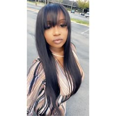 Hairstyle Bangs Long, Straight Wig With Bangs, Brazilian Straight Human Hair, Long Hair Wigs, Long Hair With Bangs, Wig With Bangs, Lace Closure Wig