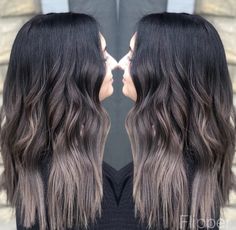 Ashy Hair With Dark Roots, Dark With Ash Blonde Balayage, Fall Ash Brunette Hair Color, Black Roots Light Ends, Dark Root Mushroom Balayage, Brunette With Ashy Balayage, Ash Brown Ombre Hair Short, Black To Beige Balayage, Mushroom Brown With Shadow Root