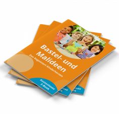 four orange booklets with children's pictures on them and the words baskel und maldien