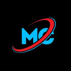 the mcs logo is shown in blue and red on a black background with an oval shape