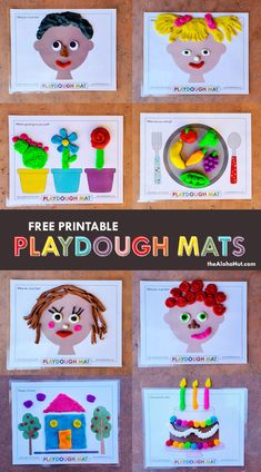 playdough mats with pictures of children's faces on them and the words, free printable playdough mats