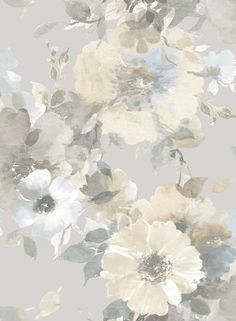 a floral wallpaper with white and grey flowers