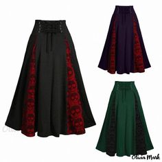 Olivia Mark - Lace Hemline Halloween Skull Printed Waist Tie Midi Skirt with Button Detail Skirt With Buttons, Cosplay Tips, Skull Print, Halloween Skull, Types Of Skirts, Button Detail, Olivia Mark, A Line Skirt, Waist Tie