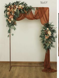 two pictures of an arch decorated with flowers and greenery