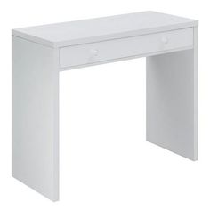 a white desk with two drawers on the top and one drawer at the bottom that is open