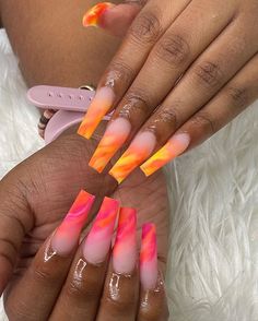 Nails Sommer, Tapered Square Nails, Coral Nails, Blue Acrylic Nails, Drip Nails, Ombre Acrylic Nails, Her Nails, Simple Acrylic Nails