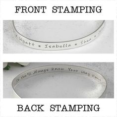 This item has endless possibilities. You can put your favorite saying, verse, quotes, roman numerals, inspirational words or family name. You can use it as an memory bracelet or the inspirational one. Now engrave in your handwriting.How to Personalize? Font - Angelina, Script or Typist? 1. Inscription for front/outside (each line 62 character incl. spaces) 2. Inscription for back/inside (each line 62 character incl. spaces) Adding design stamp-> Text (Design #49) Text (Design #50) Text e.g. O Engraved Name Bracelet For Personalized Gift, Inspirational Engraved Bangle Bracelet, Inspirational Engraved Bangle Bracelets, Memorial Engraved Silver Bracelets, Personalized Engraved Name Bracelet, Engraved Silver Bracelet For Memorial, Inspirational Engraved Name Bracelet, Silver Engraved Bracelet For Memorials, Silver Engraved Bracelet For Memorial