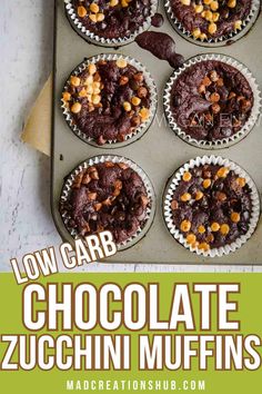 low carb chocolate zucchini muffins with text overlay