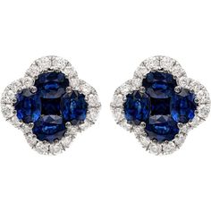 Looking for a pair of elegant and luxurious earrings to add to your fine jewelry collection? Look no further than the Clover Sapphire Studs by Ruchi New York. These stunning studs feature 2.06 carats of vibrant blue sapphires that are surrounded by a halo of sparkling, brilliant cut diamonds, totaling .46 carats. The contrast between the deep blue of the sapphires and the dazzling white of the diamonds is simply breathtaking, and the 18k white gold setting only enhances the beauty of these earri Dreamy Jewelry, Blue Board, Sapphire And Diamond Earrings, Beautiful Gemstones, Tanzanite Diamond, Sapphire Studs, Luxury Earrings, White Gold Set, Moody Blues