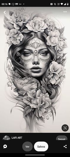 an image of a woman with flowers on her head and the words lafl art above it