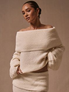 Off The Shoulder Balloon Sleeve Jumper Cream Casual  Extra-Long Sleeve Knitwear Plain Pullovers Medium Stretch  Women Clothing, size features are:Bust: ,Length: ,Sleeve Length: Bubble Sweater, Christmas Moodboard, Off The Shoulder Jumper, Sweater Dress Casual, Oversize Pullover, Extra Long Sleeves, Women Sweaters, Winter Clothes, Casual Sweaters