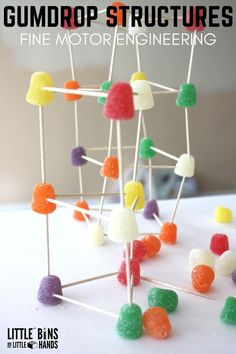 the gumdrop structures are made out of toothpicks and marshmallows