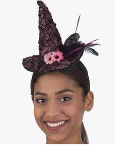 This cute little pink and black lace witch hat on a headband with fabric flowers is perfect for Halloween, cosplay, theme parties, watch parties and more. Other witch costumes and accessories (noses, buckles, wigs, brooms) are sold separately on our page - subject to availability. One size fits most adults and teens. Novelty Adjustable Fascinator For Costume Party, Whimsical Adjustable Headband Costume Accessories, Adjustable Whimsical Headband Costume Accessories, Adjustable Novelty Costume Accessories For Costume Party, Adjustable Novelty Hair Accessories For Costume Party, Adjustable Pink Headpiece For Costume Party, Pink Costume Hats And Headpieces For Halloween, Whimsical Adjustable Costume Accessories For Costume Party, Pink Adjustable Costume Accessories For Costume Party