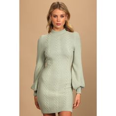 Lulu's Thankful Thoughts Sage Green Cable Knit Sweater Dress Size Xl New In Packaging. This Stretchy Cable Knit Sweater Dress Has A Snuggly Mock Neckline, Delightful Texture Throughout, And A Bodycon Fit. Long Balloon Sleeves Have Fitted Cuffs. Ribbed Knit Accents. Unlined. 70% Rayon, 30% Nylon. D1-2328 Green Cable Knit Sweater, Blue Lace Midi Dress, Turtleneck Midi Dress, Blue Floral Print Dress, Cable Knit Sweater Dress, Red Bodycon, Red Bodycon Dress, Mesh Bodycon Dress, Lace Formal Dress