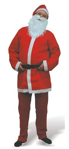 a man dressed as santa claus standing with his hands in his pockets