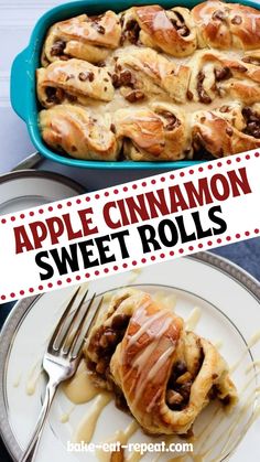 an apple cinnamon sweet rolls is on a plate