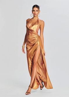 Cleo Silk Chiffon Dress – Retrofete Neck Halter Dress, Silk Chiffon Dress, Wardrobe Edit, Dress Gold, Halterneck Dress, Gold Dress, Silk Chiffon, Chiffon Dress, Passion For Fashion