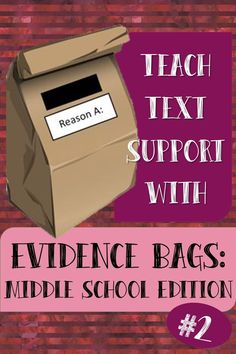 a brown cardboard box with the words evidence bags middle school edition 2 on it, next to a pink brick wall