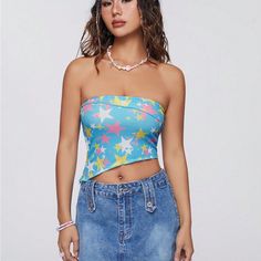 New Never Worn Shein Qutie Blue Star Asymmetrical Hem Bandeau Top Large.Length 9 Bust 29.9 95% Polyester 5% Elastane Summer Y2k Strapless Tube Top, Y2k Strapless Tube Top For Summer, Strapless Y2k Tube Top For Summer, Y2k Strapless Tube Top For Spring, Y2k Bandeau Tube Top For Spring, Y2k Bandeau Crop Top For Summer, Casual One-shoulder Tube Top For Summer, Casual One-shoulder Tube Top For Spring, Y2k Summer Party Tube Top