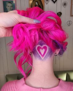 Check out our website to see the latest in hair trends!  Like, Comment & React what your thoughts are on this pin! Heart Undercut, Pink Hair Short, Shaved Undercut, Extreme Hair, Pink Hearts, How To Draw Hair, Heart Tattoo, Purple Hair