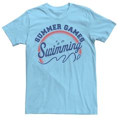 You'll make a splash wearing this men's swimming tee. Crewneck Short sleevesFABRIC & CARE Cotton Machine wash Imported You'll make a splash wearing this men's swimming tee. Licensed Character You'll make a splash wearing this men's swimming tee. Color: Light Blue. Gender: male. Age Group: adult. Pattern: Graphic. Summer Sports T-shirt With Screen Print, Moisture-wicking Crew Neck T-shirt For Beach, Summer Crew Neck T-shirt For Poolside, Screen Print T-shirt For Sports In Summer, Blue Sports T-shirt For Summer, Sports Graphic Tee For Summer, Pre-shrunk T-shirt For Sports In Summer, Crew Neck T-shirt For Summer Activities, Crew Neck T-shirt For Poolside And Beach Season