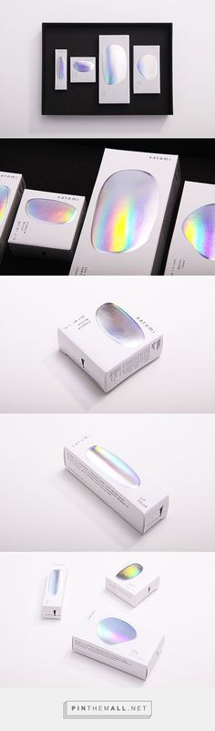 four different images of the same item in white and black, each with iridescent colors