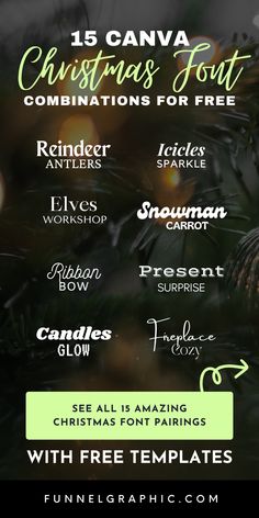 a christmas tree with the text 15 canva christmas font combinations for free on it