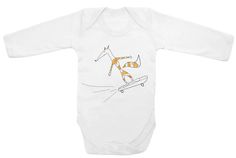 Skateboard babygrow, baby skater, hipster fox, fox baby bodysuit, unisex baby clothes Black Long Top, Fox Dress, Fox Shirt