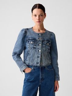 Collarless Cropped Icon Denim Jacket | Gap