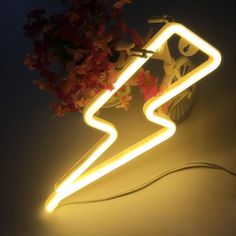 a plant is lit up in the shape of a letter with flowers growing out of it