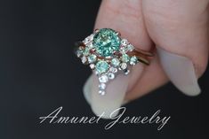 Green Cluster Ring, Mermaid Sapphire, Pear Sapphire Ring, Blue Green Sapphire Ring, Teal Sapphire Ring, Sapphire Cluster Ring, Montana Sapphire Ring, Green Sapphire Engagement, Green Sapphire Engagement Ring