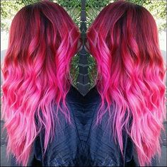 Erin (@crazzyerin) from Studio Fifty Fifty in Huntington Beach created this stunning pink ombre using a selection of Manic Panic Colors. She used Infra Red, Vampire Red, Rock n Roll Red, Fuschia Shock, Cotton Candy Pink, Hot Hot Pink and Pretty Flamingo! Red And Pink Ombre Hair, Red Pink Ombre Hair, Red And Pink Hair, Hair Color Red Ombre, Red Vampire, Hair Color Red, Pink Ideas, Pink Ombre Hair, Short Red Hair