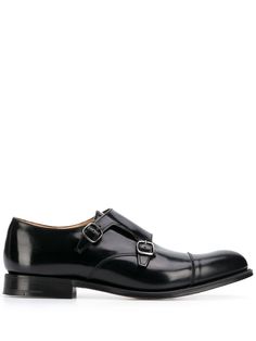 black leather polished finish side buckle fastening round toe branded insole low heel Churchs Shoes, Church's Shoes, Double Monk Strap Shoes, Monk Shoes, Black Leather Oxfords, Monk Strap Shoes, Leather Oxford Shoes, Men Clothes, Strap Shoes