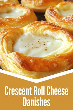 several different types of cheese danishes with text overlay that reads crescent roll cheese danishes